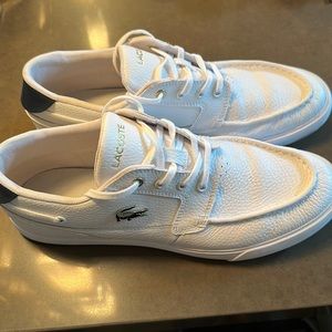 White (with gold detail and logo) Lacoste men’s shoes Size 10